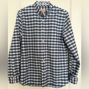 BROOKS BROTHERS navy and white grid plaid checkered button down shirt size s